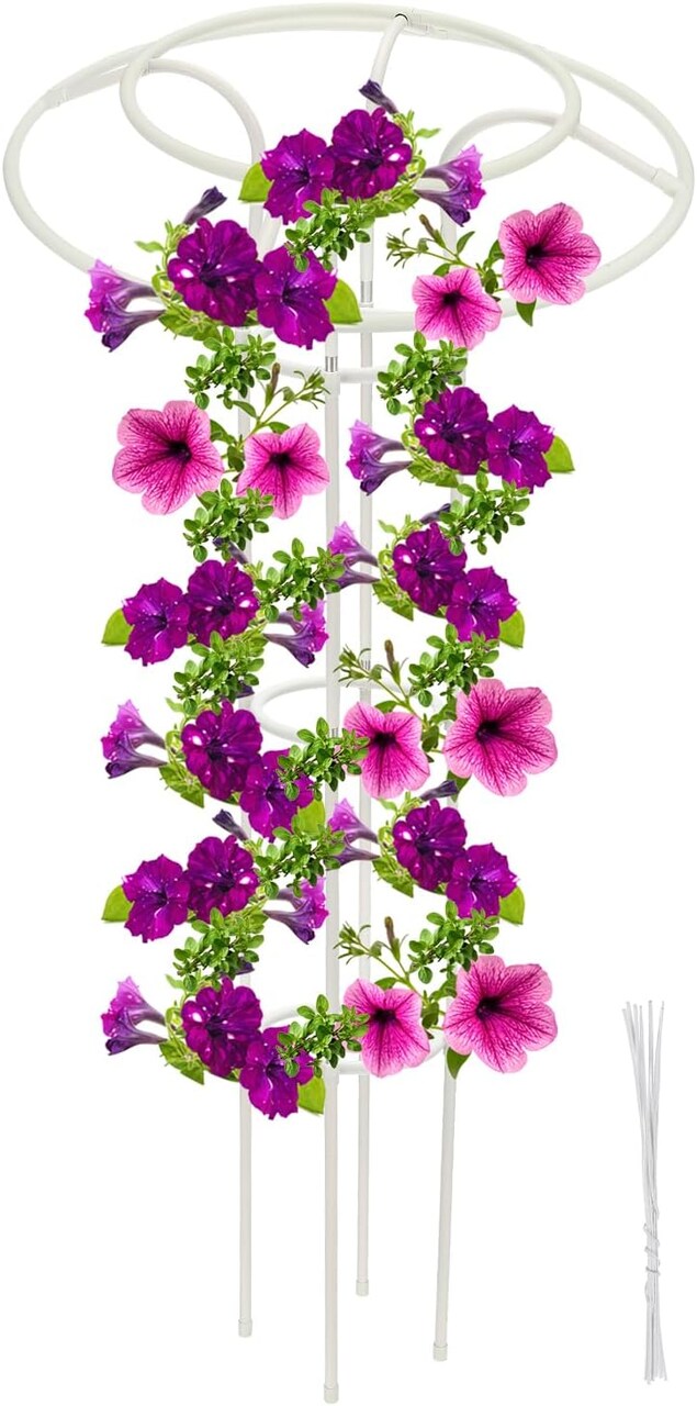 145 cm Vertical Metal Umbrella Trellis – Outdoor Garden Support for Climbing Plants, Vines, Vegetables, Fruits, and Flowers, Indoor & Outdoor Use, White